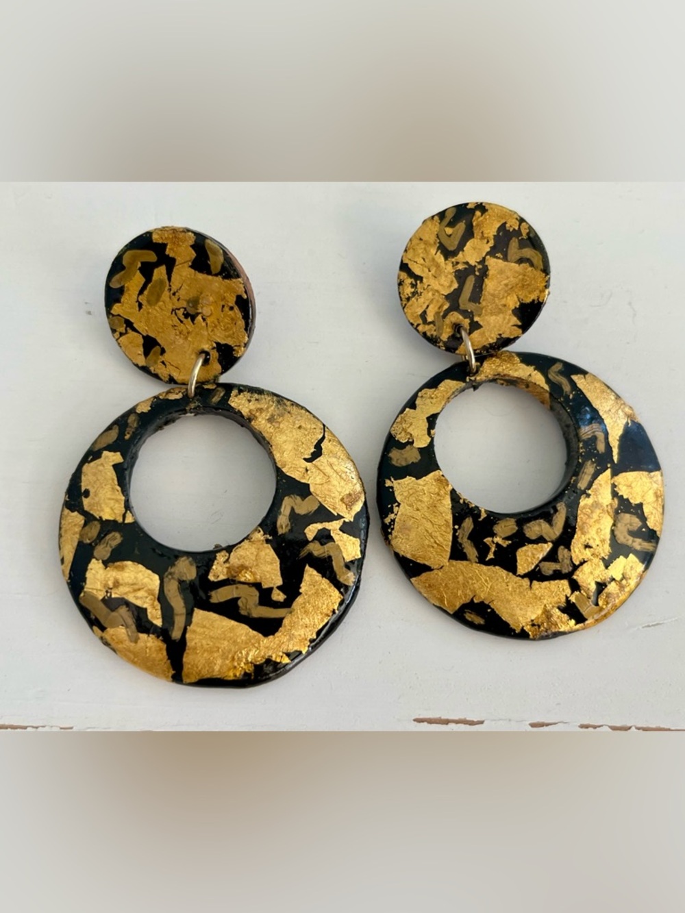 Nine West Gold & Black Pretty Round Dangle Earrings-New